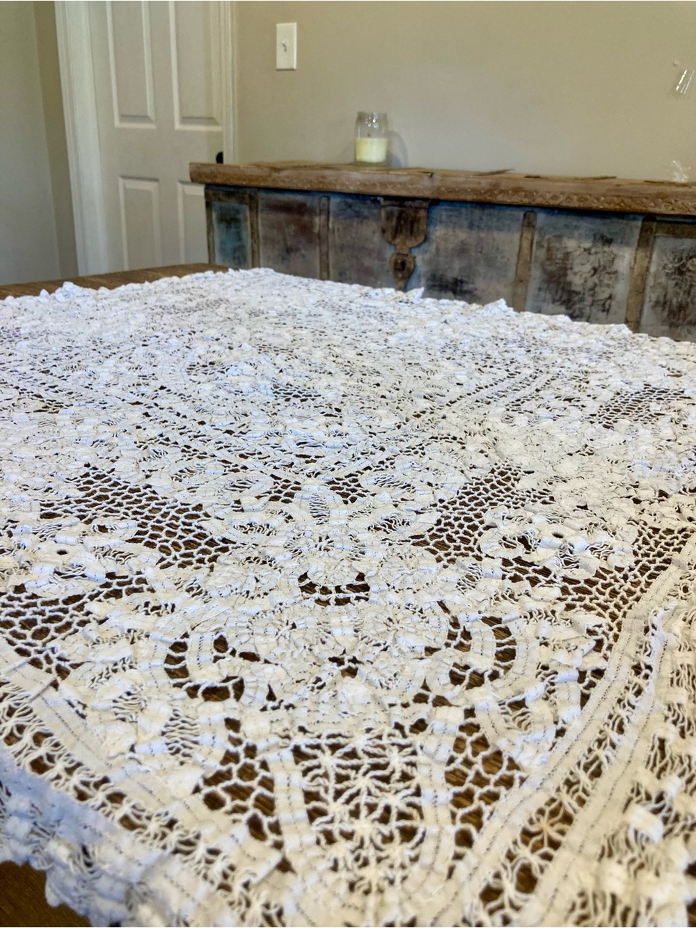 White Crochet Square Tablecloth Doily Boho Lace Decor